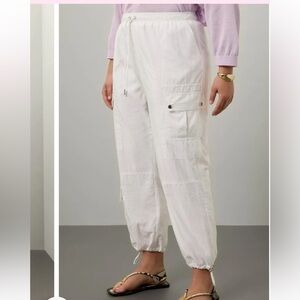NEW Cinq à Sept Nitsan White Parachute Utility Tie Cuff Crop Cargo Pants L